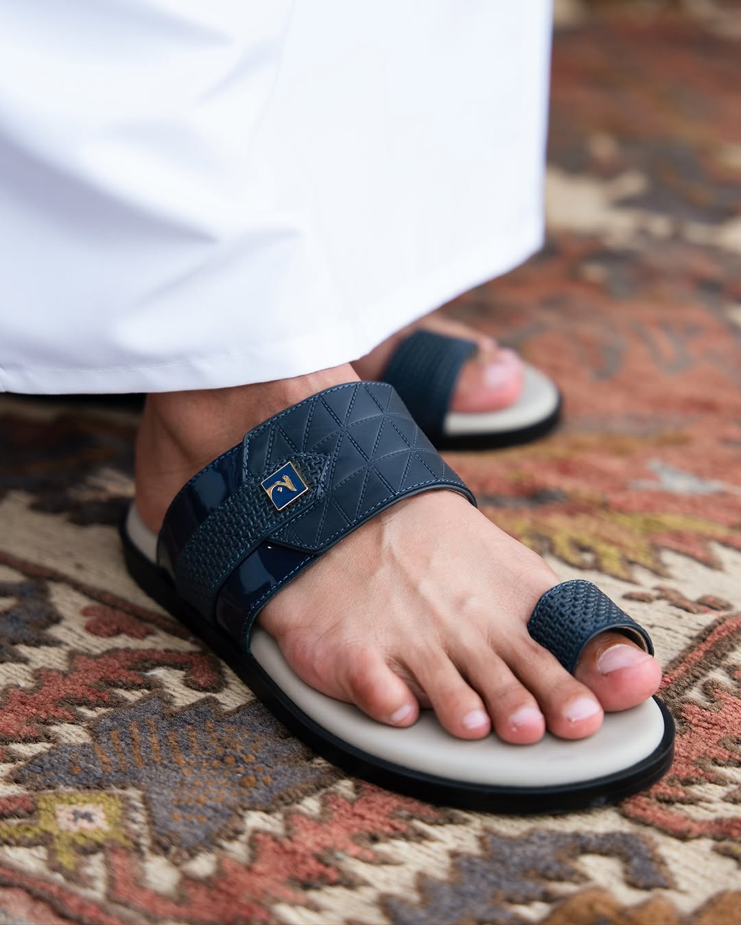 JELD Navy Quilted Flat Leather Sandal