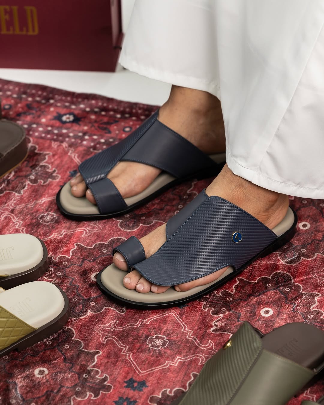JELD Navy Fine-Grain Textured Premium Crepe-Sole Sandal
